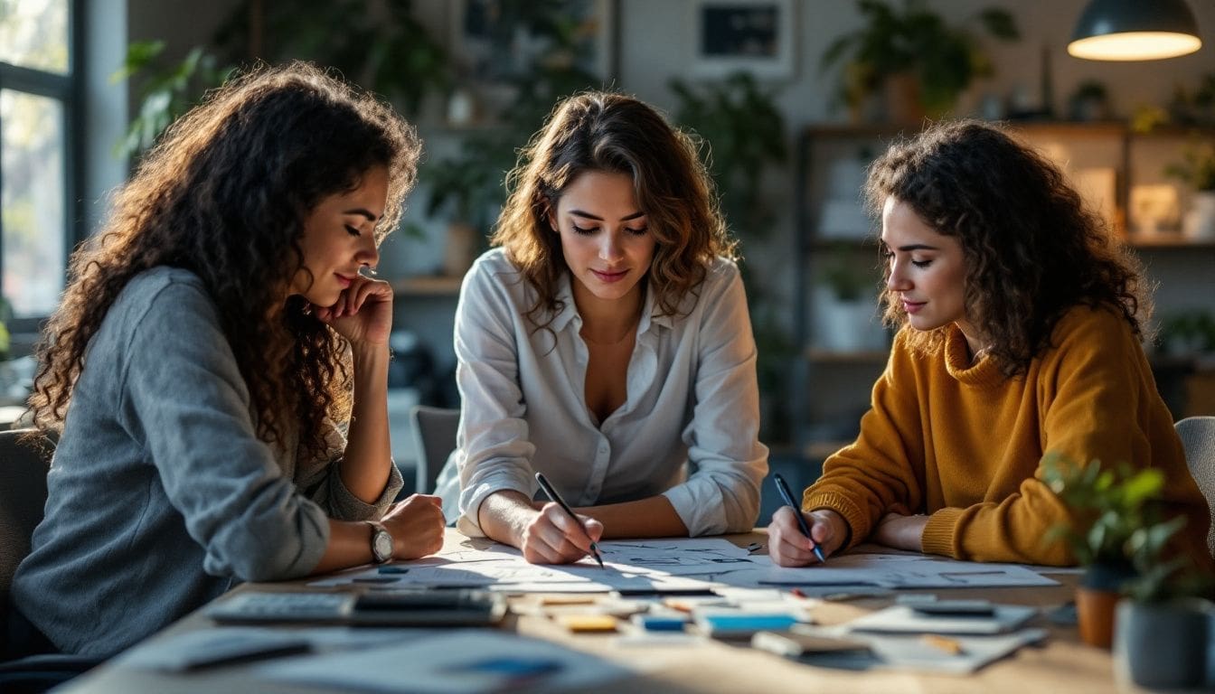 équipe, 3 Personnes Travaillnt Sur Un Projet