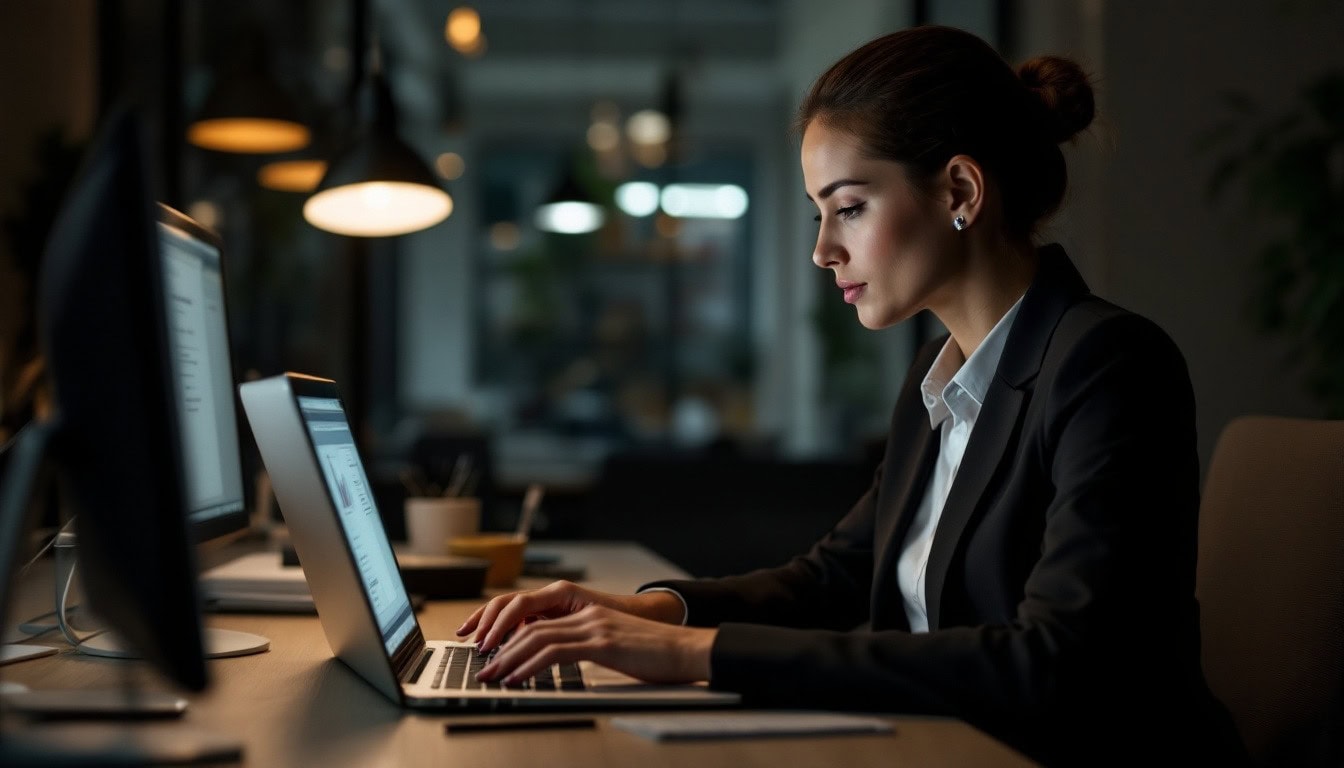 Woman Working On A Laptop In A Secretary Job